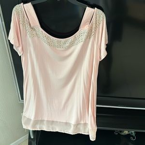 Pastel pink sequin off the shoulder top